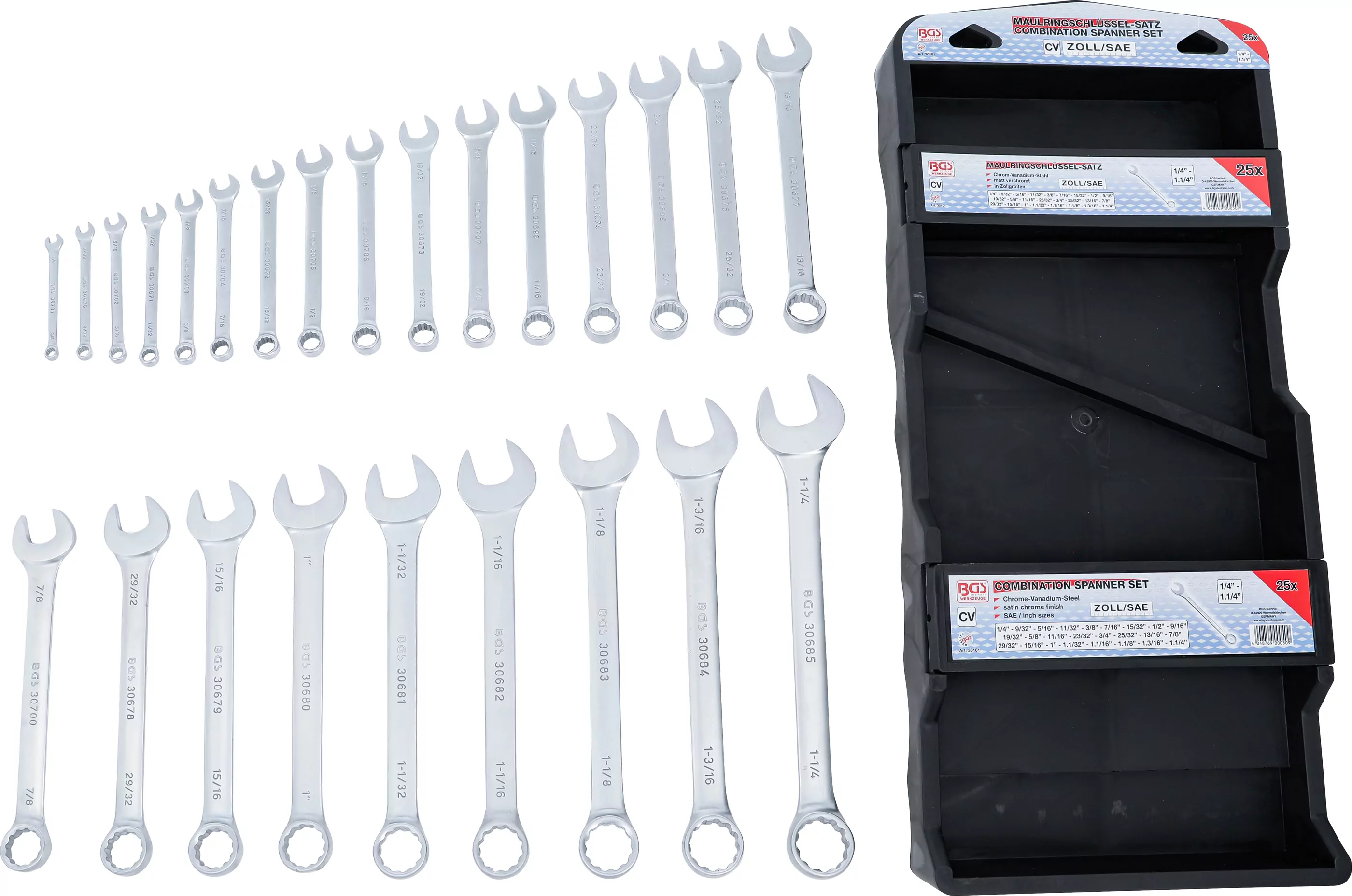 Maul-Ringschlüssel-Satz | Zollgrößen | SW 1/4" - 1.1/4" | 25-tlg.