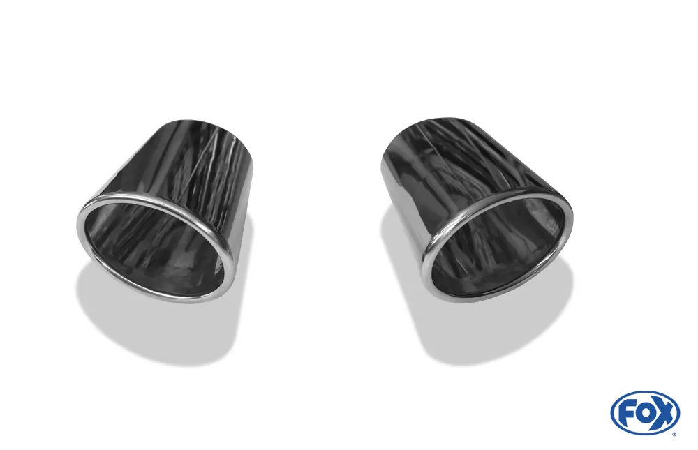 Anschweißendrohr Typ 38 - Rechts & Links  115x85 mm / Länge: 240 mm - oval  - 1x seitlich nach rechts und 1x seitlich nach links, sowie nach unten abgeschrägt / eingerollt / ohne Absorber