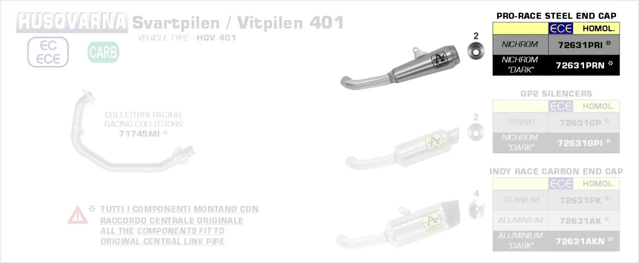 Arrow Pro-Race Edelstahl Husqvarna Svartpilen / Vitpilen 401 20-