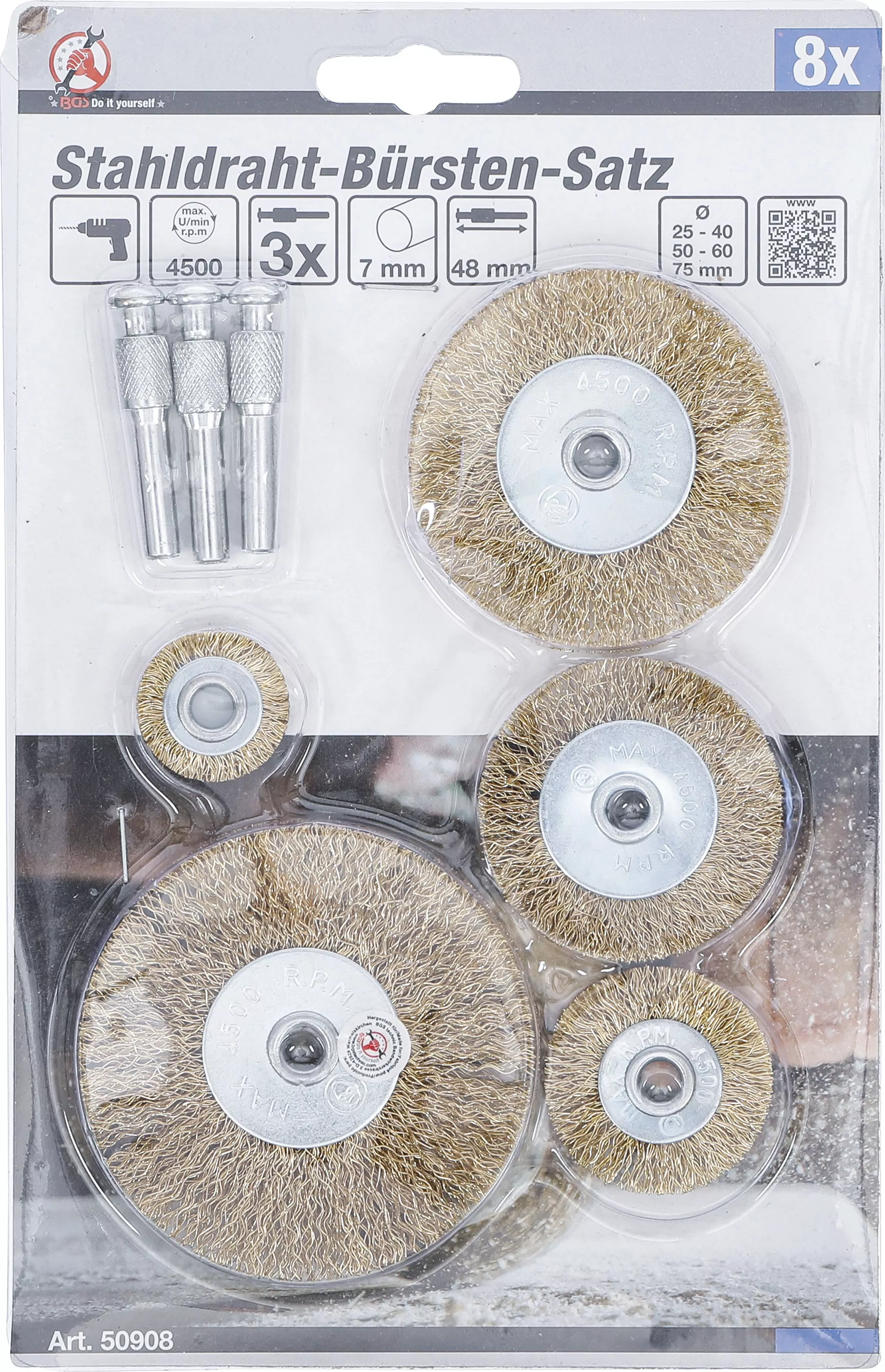 Stahldraht-Bürsten-Satz | Ø 25 - 75 mm | 8-tlg.
