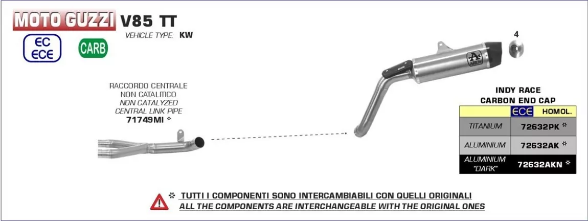 Arrow Indy Race Aluminium Schwarz Moto Guzzi V85 TT 19-21