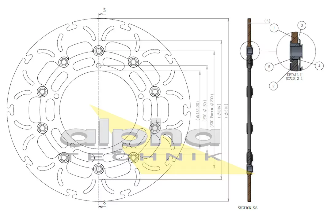 alpha Technik Bremsscheibe Omega-Design ABD33 hinten für Yamaha FZ8 / Fazer XT1200Z YFZ-R1 YFZ-R6