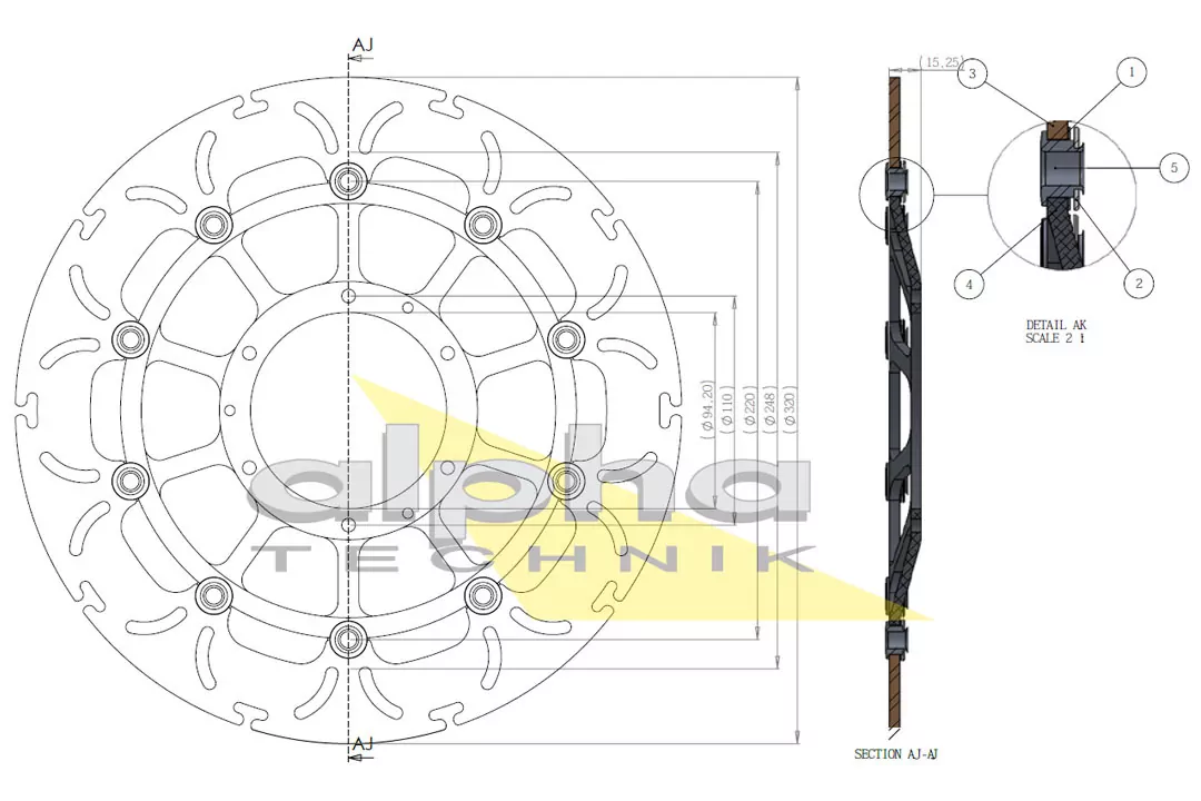 alpha Technik Bremsscheibe Omega-Design ABD33 vorne für Honda CBR1000RR
