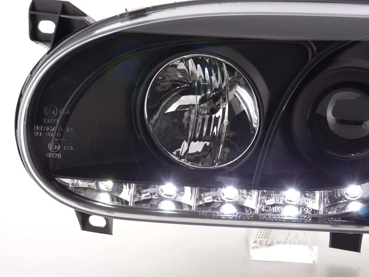Scheinwerfer Set Daylight LED TFL-Optik VW Golf 3 Typ 1HXO 1EXO Bj. 91-97 schwarz