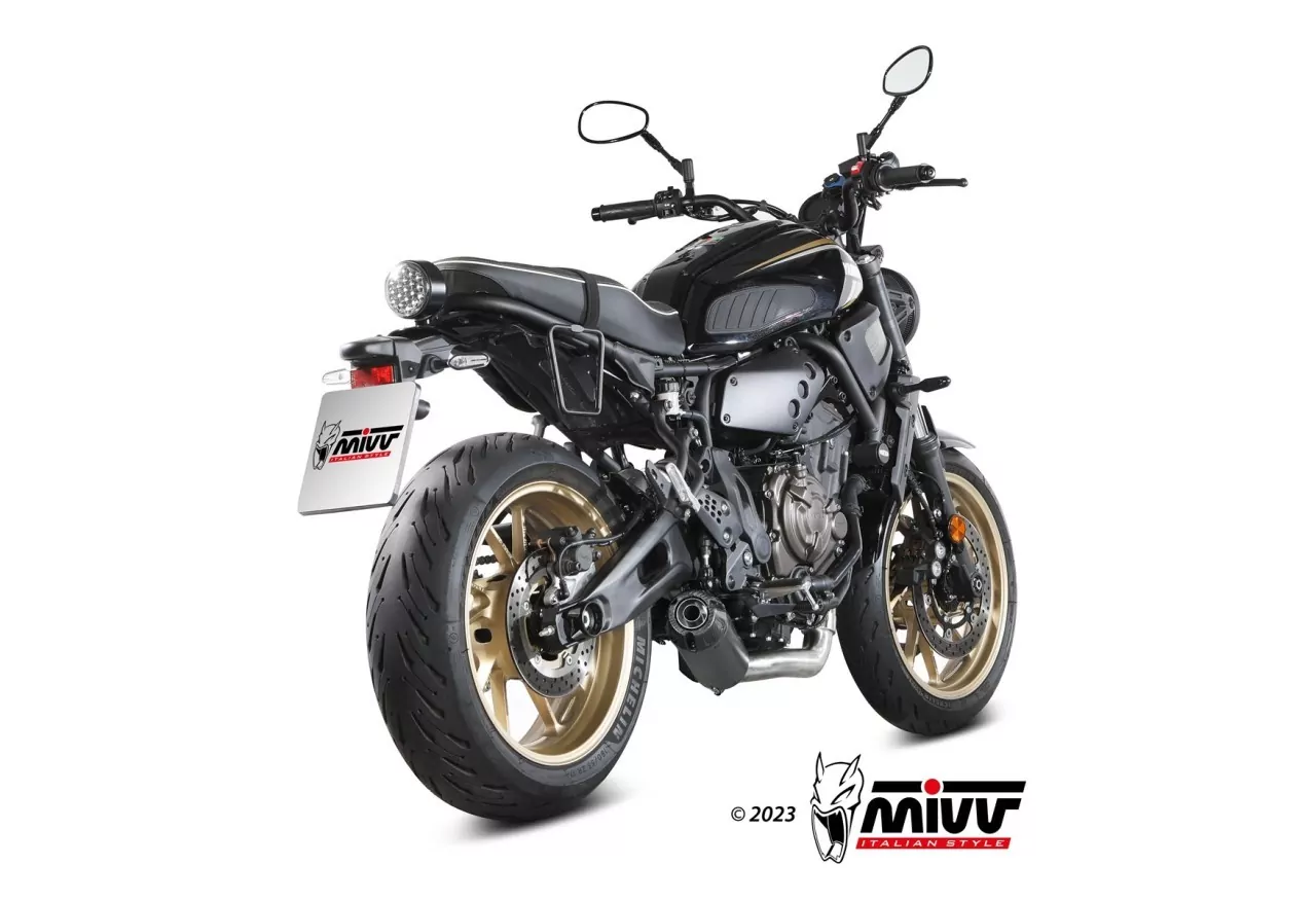 MIVV HR-1 Edelstahl Schwarz, Lange Carbonendkappe YAMAHA XSR 700 21-24