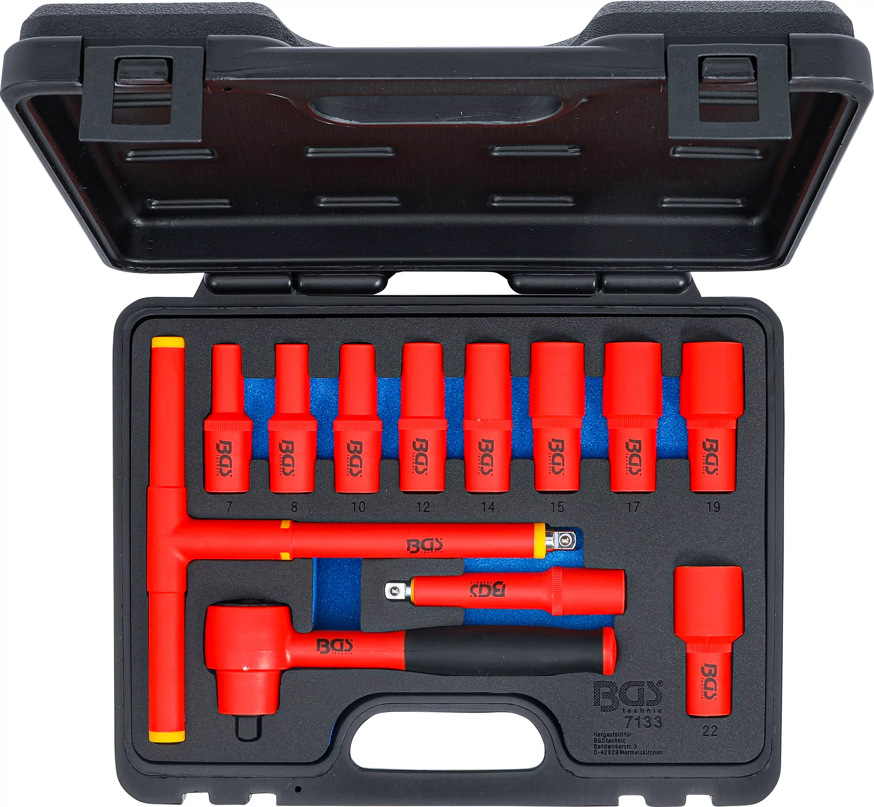 VDE-Steckschlüssel-Satz | Antrieb Innenvierkant 10 mm (3/8") | SW 7 - 22 mm | 12-tlg.