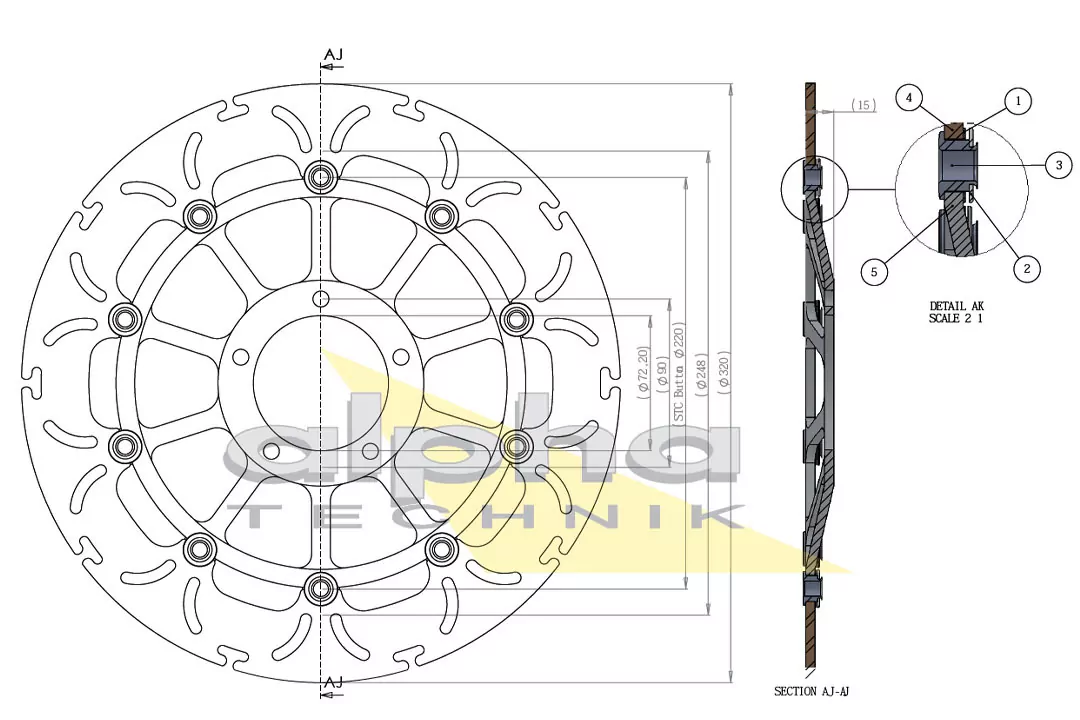 alpha Technik Bremsscheibe Omega-Design ABD33 vorne für Ducati Monster Panigale