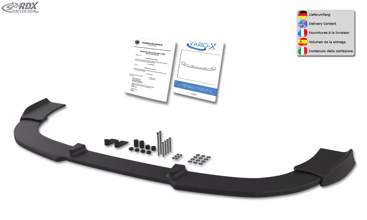 RDX Frontspoiler VARIO-X für CITROEN Berlingo 2008-2015 (Typ 7) / für PEUGEOT Partner 2008-2015 (Typ 7) Frontlippe Front Ansatz Vorne Spoilerlippe