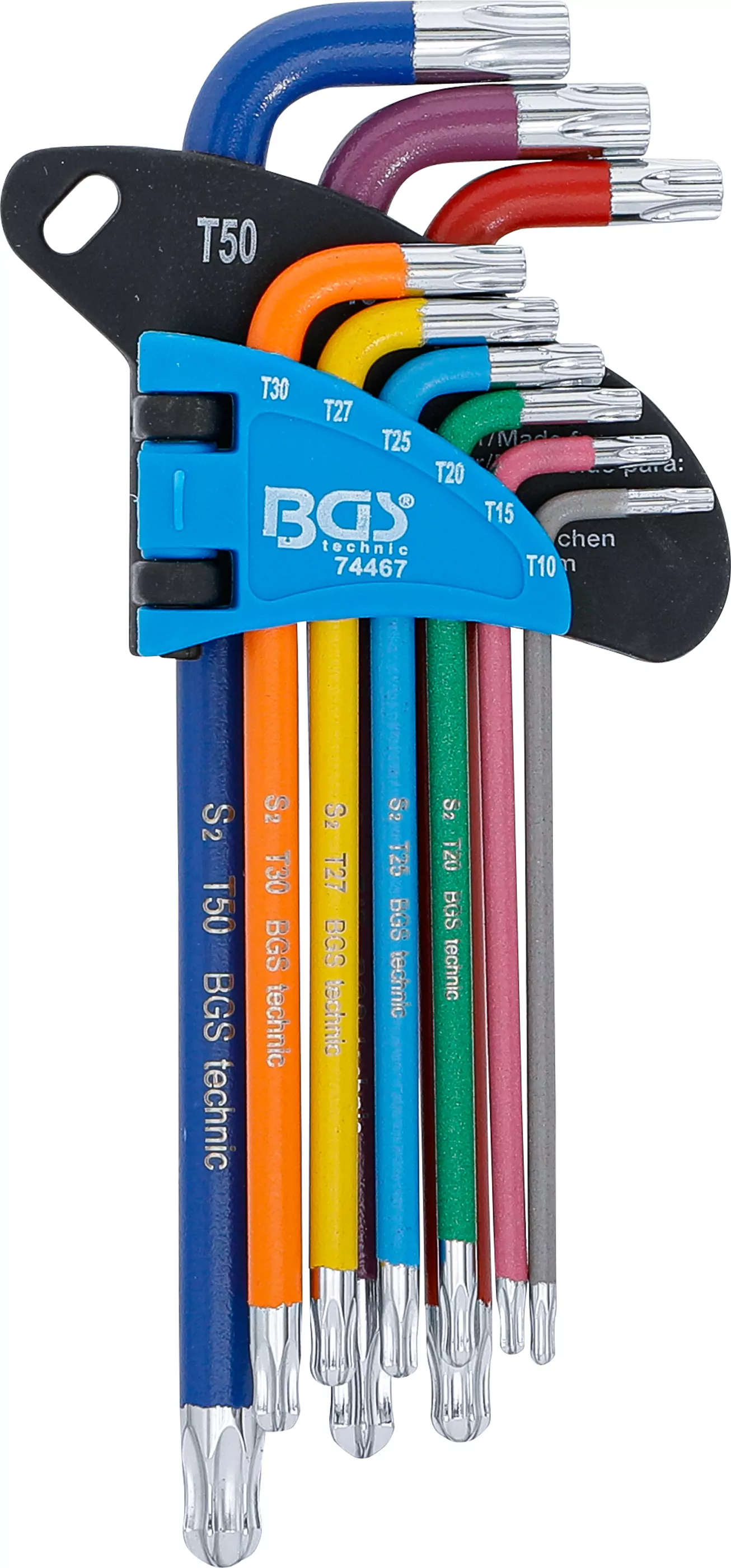 Winkelschlüssel-Satz | Multicolour | T-Profil (für Torx) mit Kugelkopf T10 - T50 | 9-tlg.
