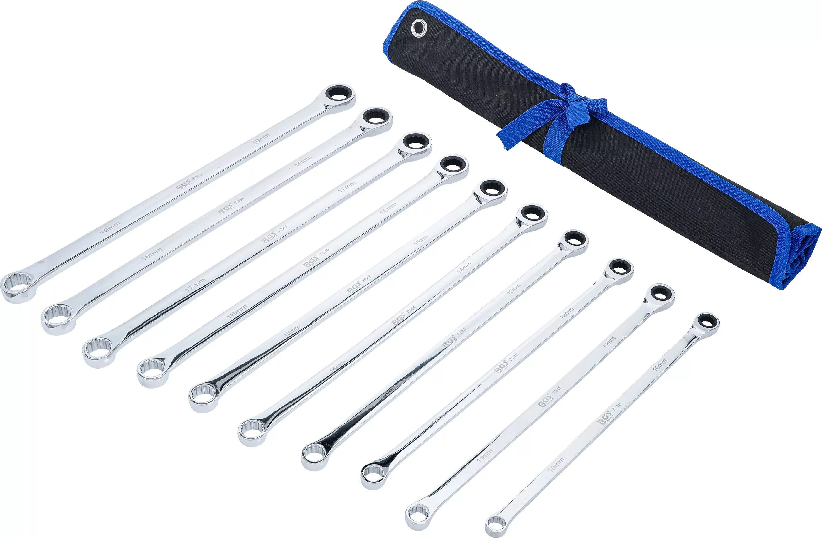 Ratschenring- und Ringschlüssel-Satz | extra lang | SW 10 - 19 mm | 10-tlg.