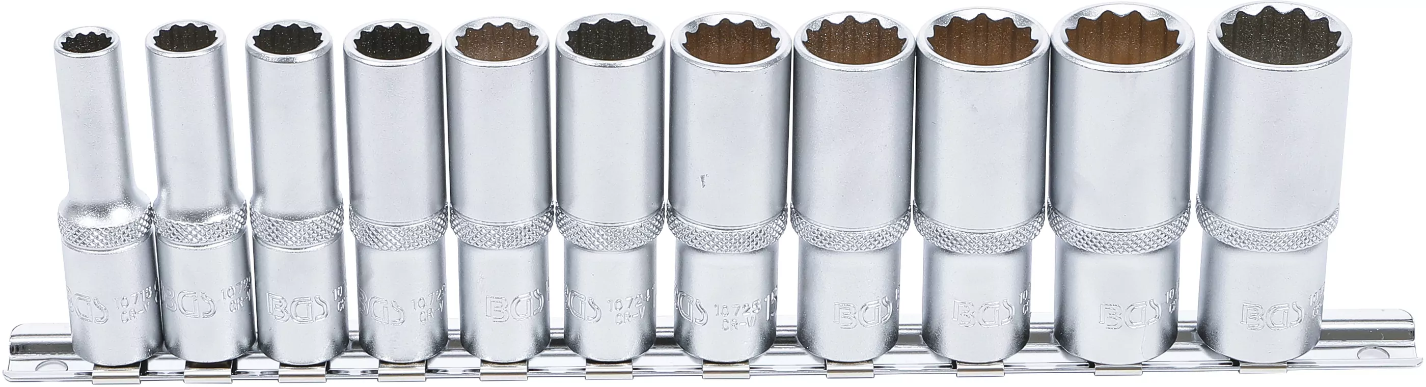 Steckschlüssel-Einsatz-Satz Zwölfkant, tief | Antrieb Innenvierkant 10 mm (3/8") | SW 8 - 19 mm | 11-tlg.
