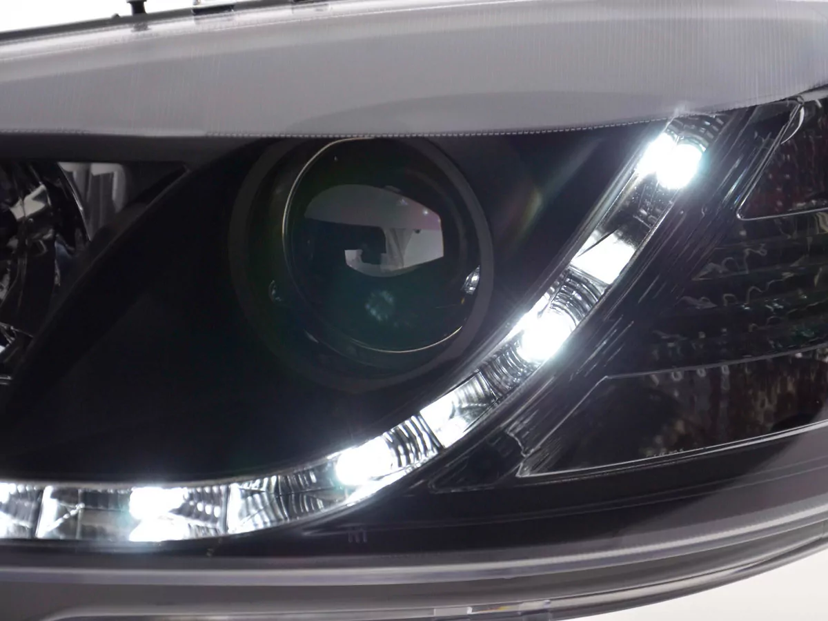 Scheinwerfer Set Daylight LED Tagfahrlicht Opel Astra G Bj. 98-03 schwarz