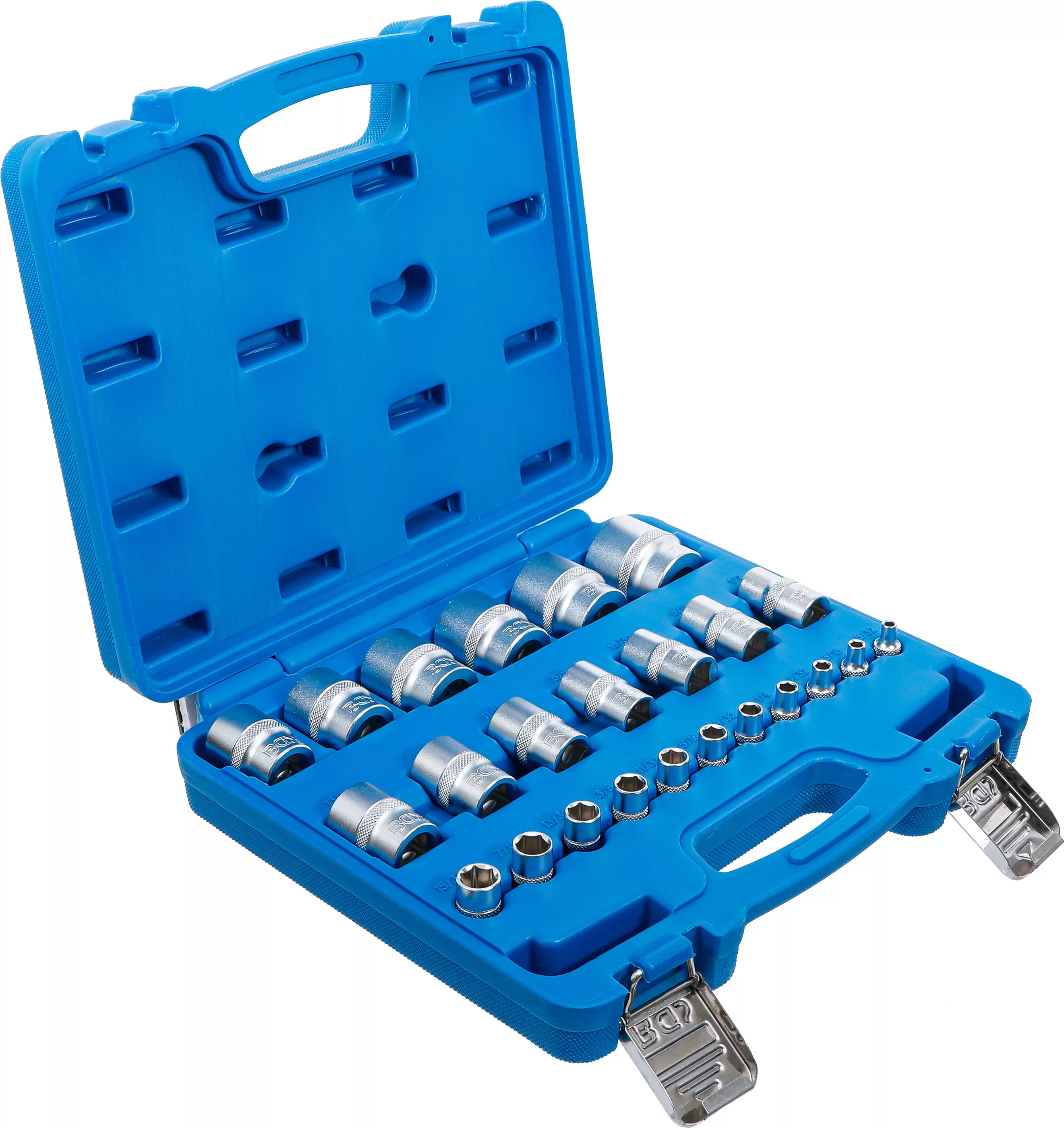 Steckschlüssel-Einsatz-Satz, Sechskant | Antriebe Innenvierkant 6,3 mm (1/4"), 12,5 mm (1/2") | Zollmaße | 24-tlg.