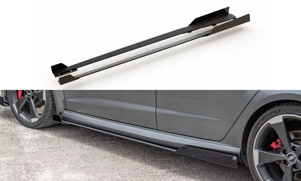 Rennen Haltbarkeit Seitenschweller Ansatz Passend Für + Flaps Audi RS3 8V Sportback Schwarz Hochglanz