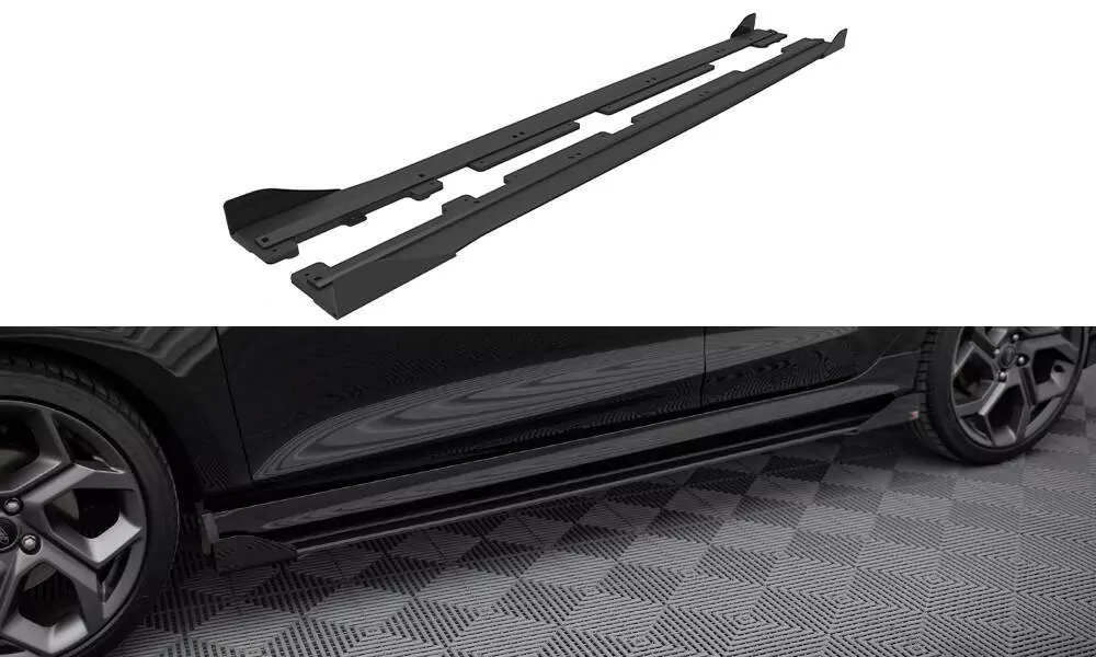 Rennen Haltbarkeit Seitenschweller Ansatz Passend Für + Front Stoßstangen Racing Flaps Passend Für Ford Fiesta Mk8 ST / ST-Line Schwarz Hochglanz