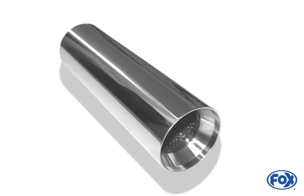 Anschweißendrohr Typ 22  Ø 90 mm / Gesamtlänge: 300 mm  - rund / uneingerollt / gerade / mit poliertem Absorber (Innendurchmesser 63mm - Länge: ca. 140mm)