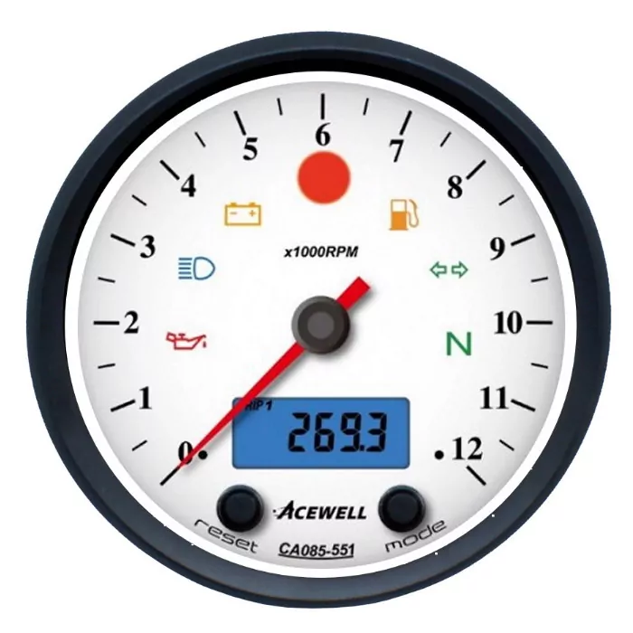 Acewell | Analog Dzm 12000rpm | Digital Tacho | Ring Schwarz | Zifferblatt Weiss | Gehäuse Schwarz