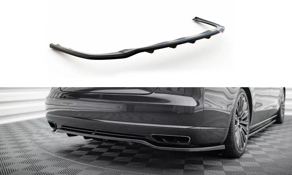 Hinten Splitter (mit Einem Vertikalem Balken) Audi A8 D4 Facelift Schwarz Hochglanz
