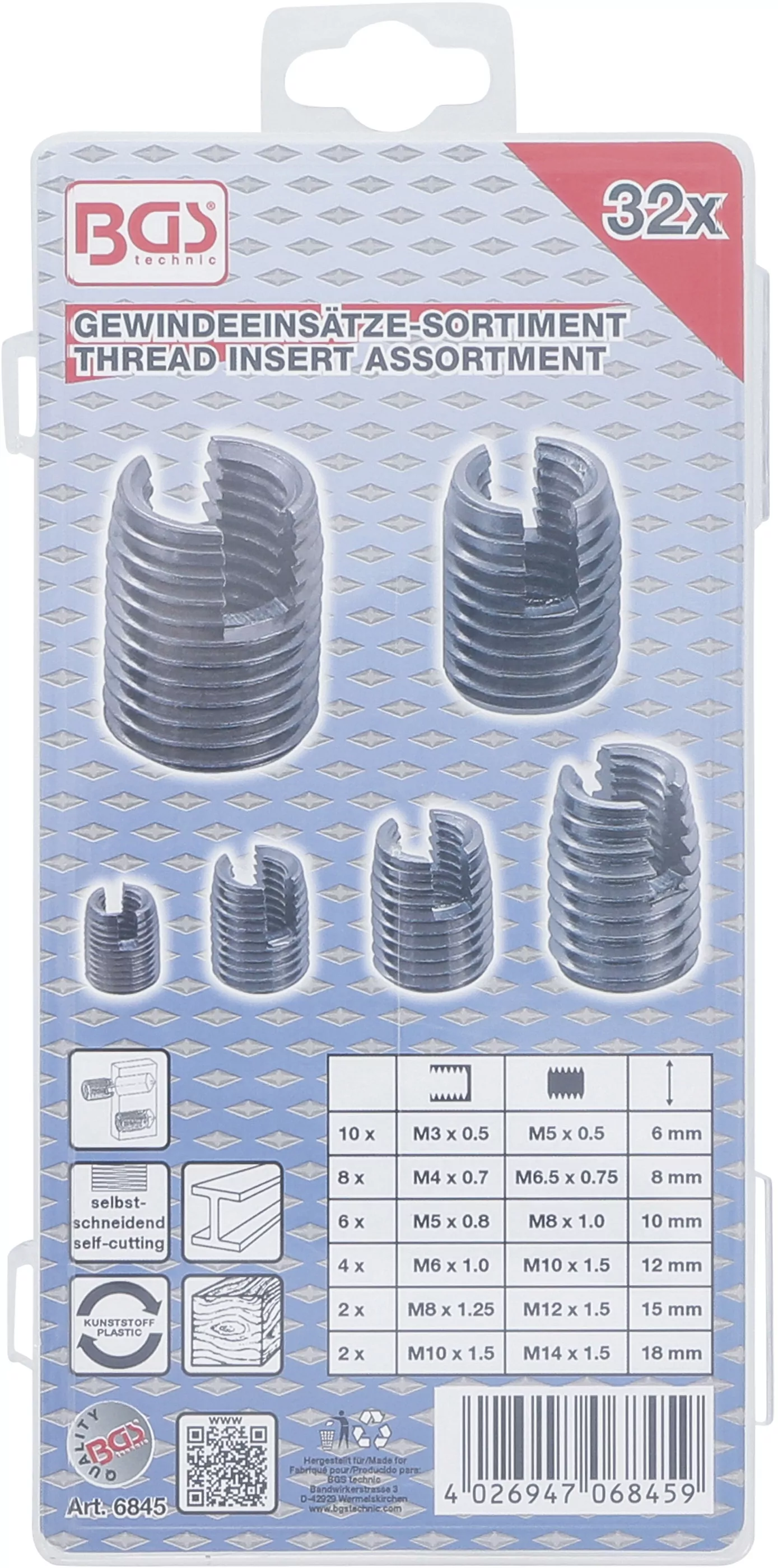 Gewindeeinsätze-Sortiment | selbstschneidend | 32-tlg.