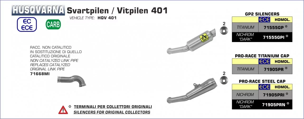 Arrow GP2 Titan Husqvarna Svartpillen/Vitpilen 401 ´18-19
