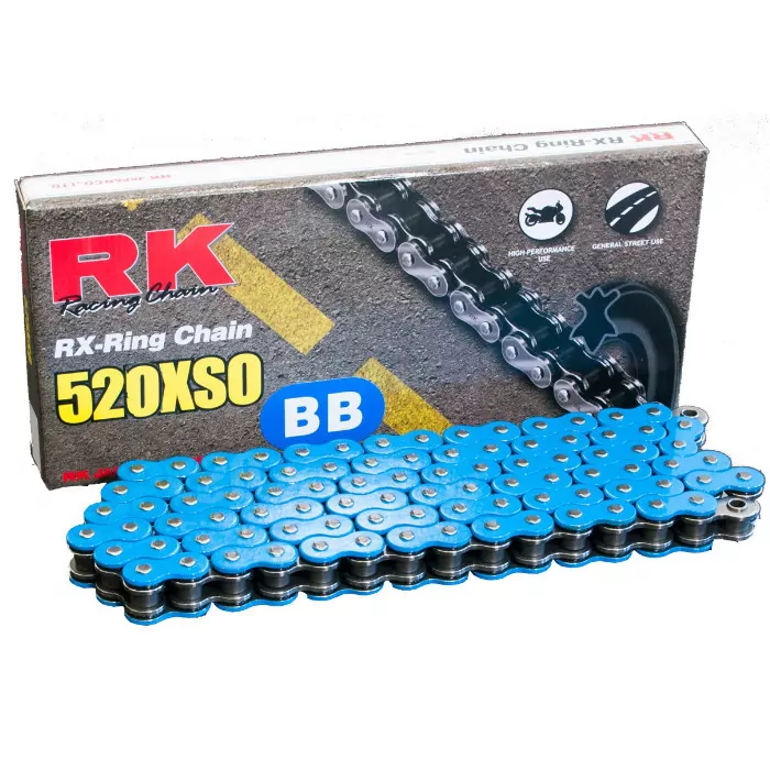 RK-Antriebskette 520XSO, 112 Glieder, blau, offen mit Nietschloss