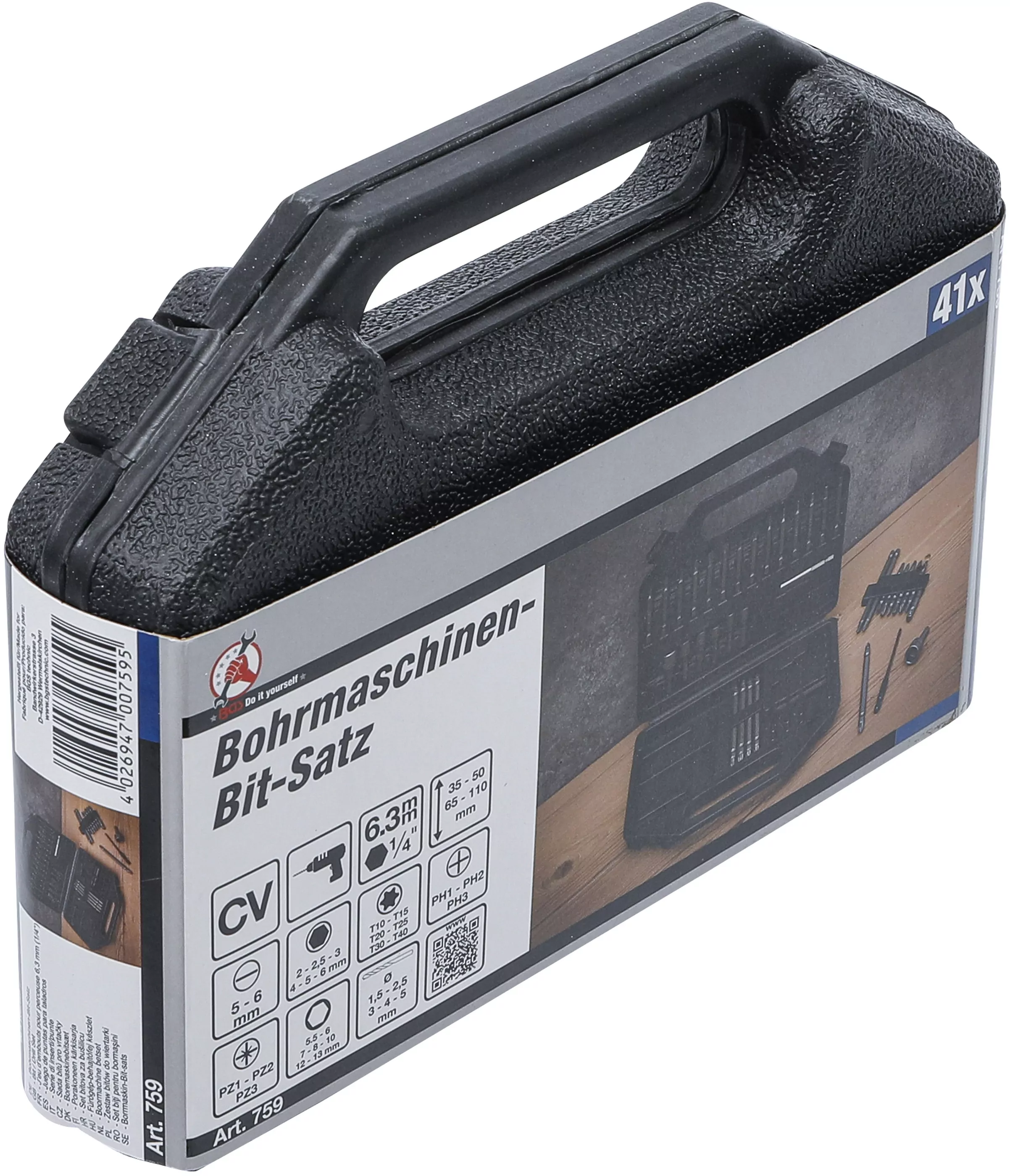 Bohrmaschinen-Bit-Satz | Antrieb Außensechskant 6,3 mm (1/4") | 41-tlg.