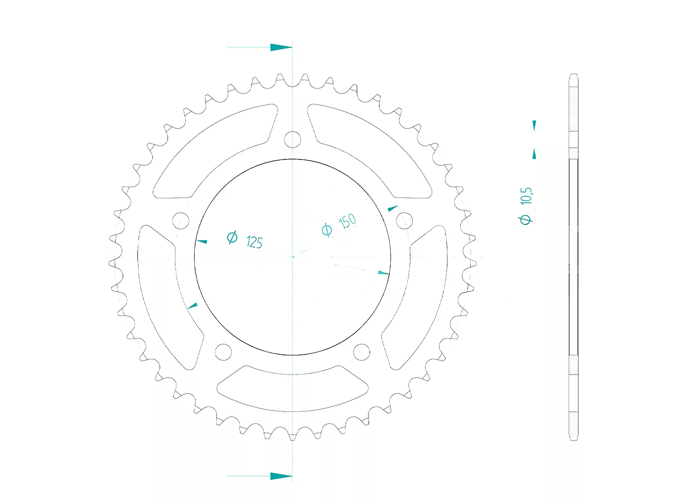 Kettenrad Stahl 45 Zähne Teilung 520