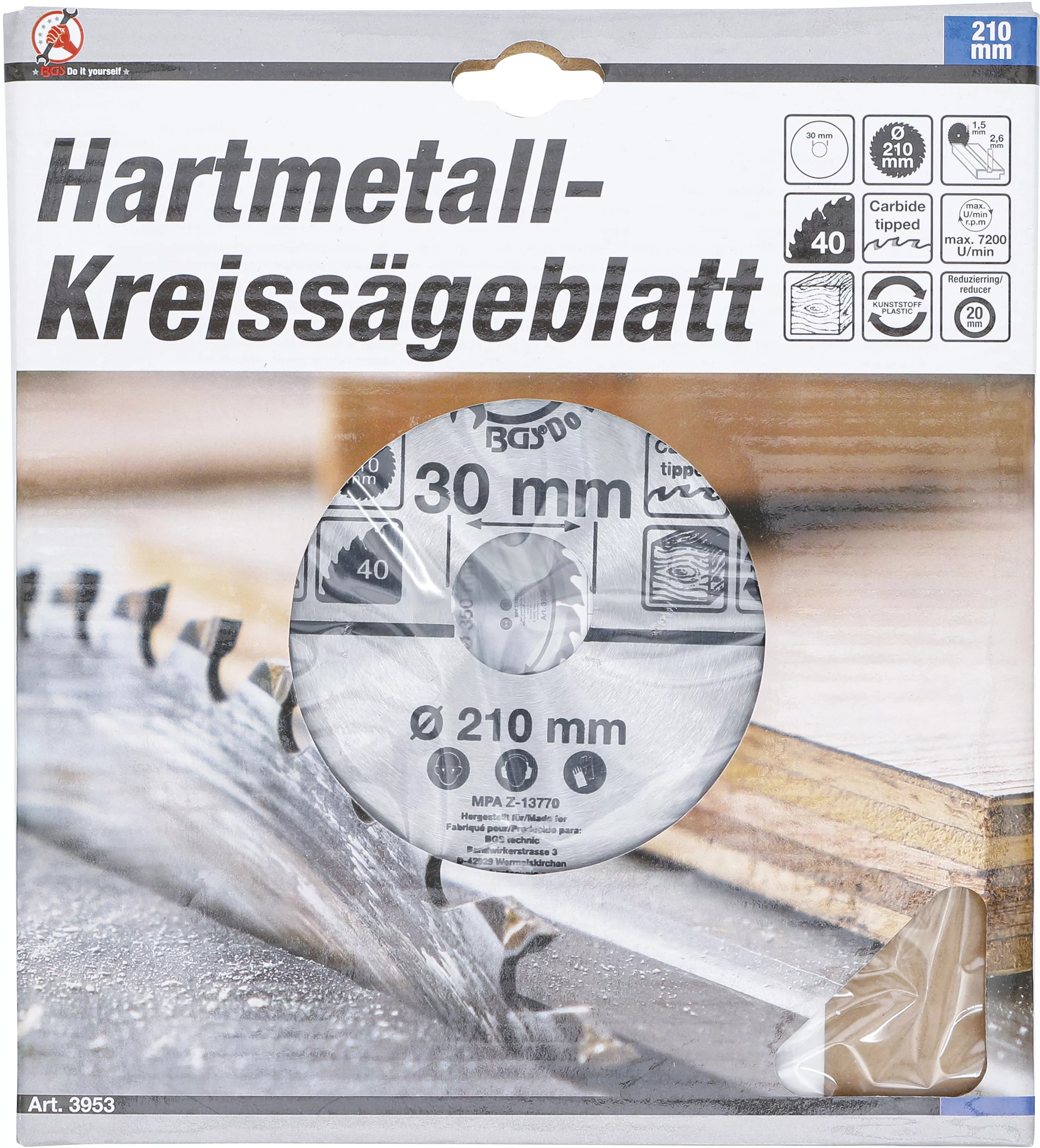 Hartmetall-Kreissägeblatt | Ø 210 x 30 x 2,6 mm | 40 Zähne