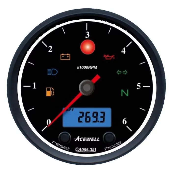 Acewell | Analog Dzm 6000rpm | Digital Tacho | Ring Schwarz | Zifferblatt Schwarz | Gehäuse Schwa