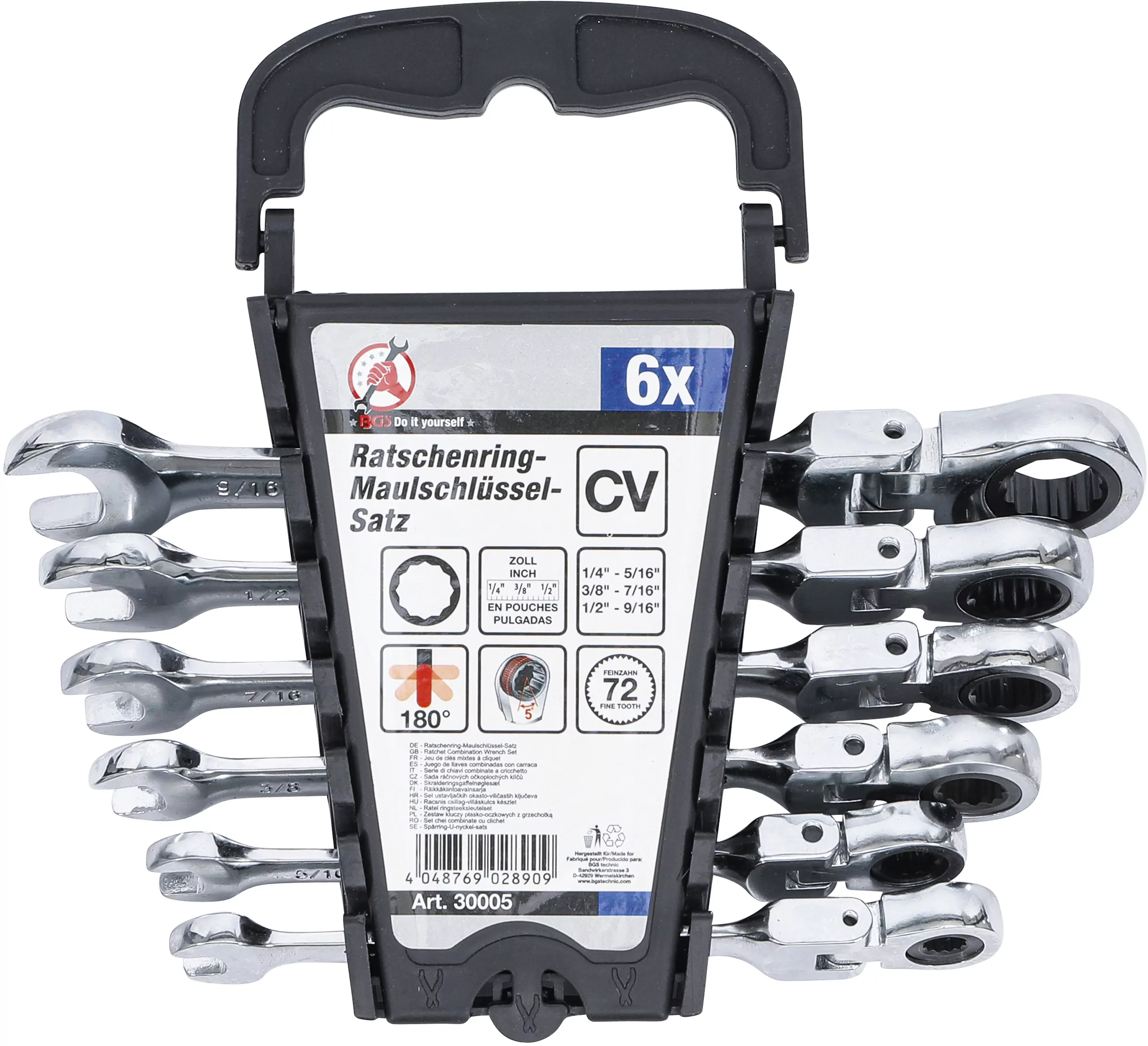 Ratschenring-Maulschlüssel-Satz | flexible Köpfe | Zollmaße | SW 1/4" - 9/16" | 6-tlg.