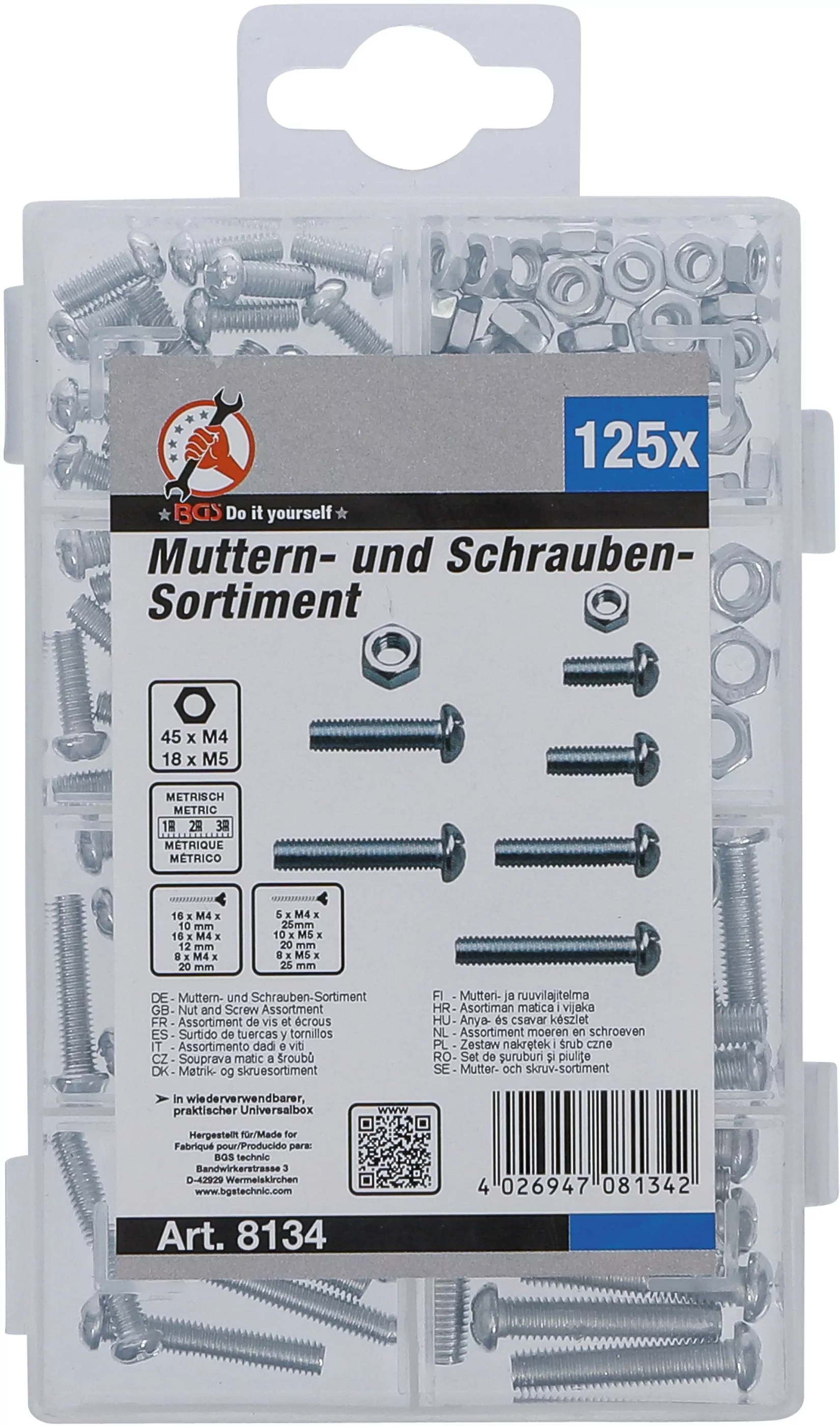 Muttern- und Schrauben-Sortiment | metrisch | M4 / M5 | 126-tlg.