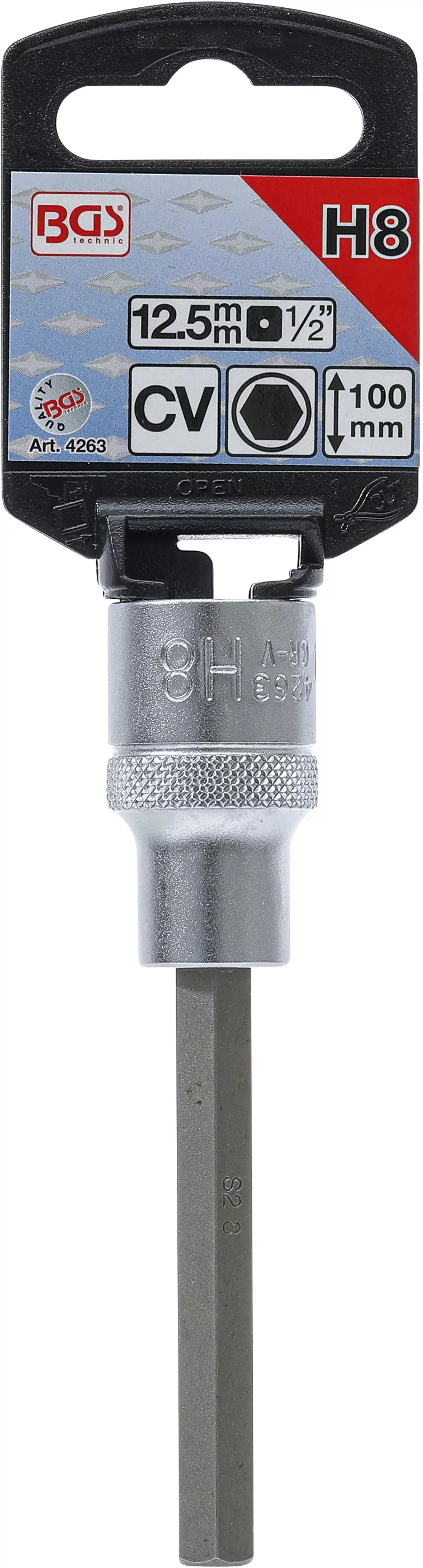 Bit-Einsatz | Länge 100 mm | Antrieb Innenvierkant 12,5 mm (1/2") | Innensechskant 8 mm