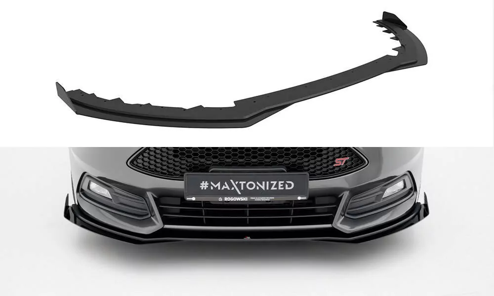 Street Pro Front Ansatz Für +Flaps Für + Flaps Ford Focus ST Mk3 Facelift Schwarz Hochglanz