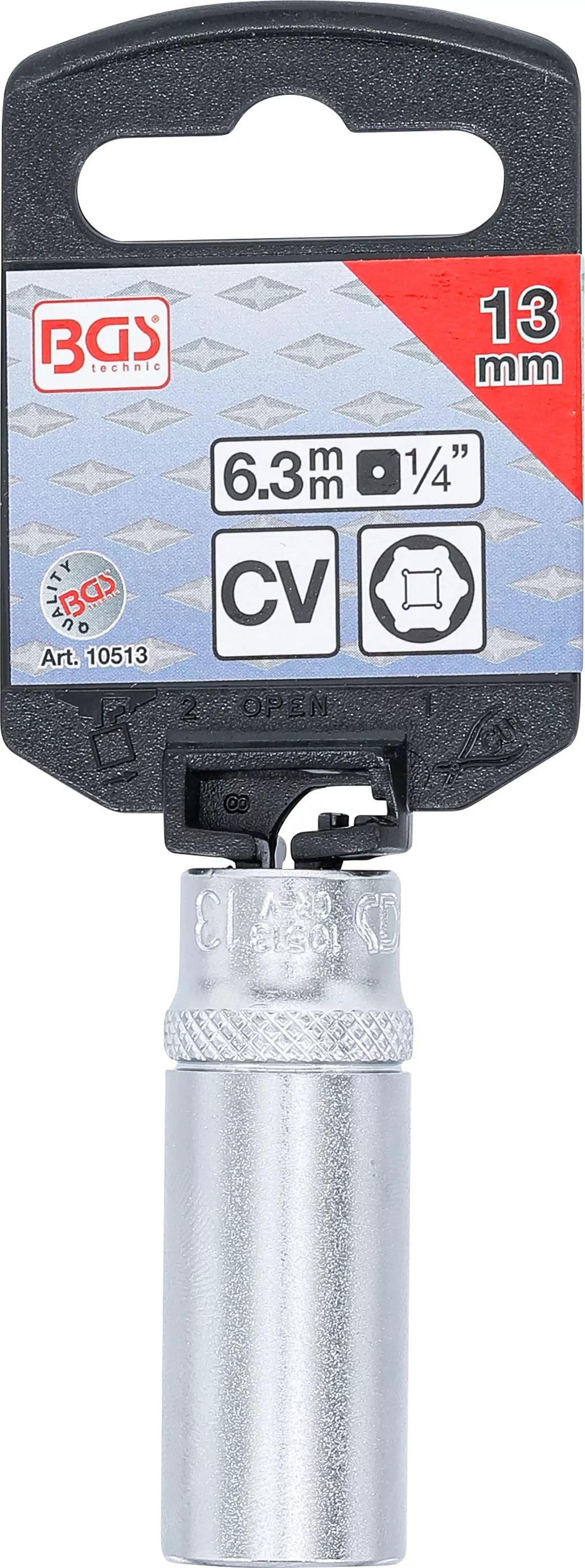 Steckschlüssel-Einsatz Sechskant, tief | Antrieb Innenvierkant 6,3 mm (1/4") | SW 13 mm