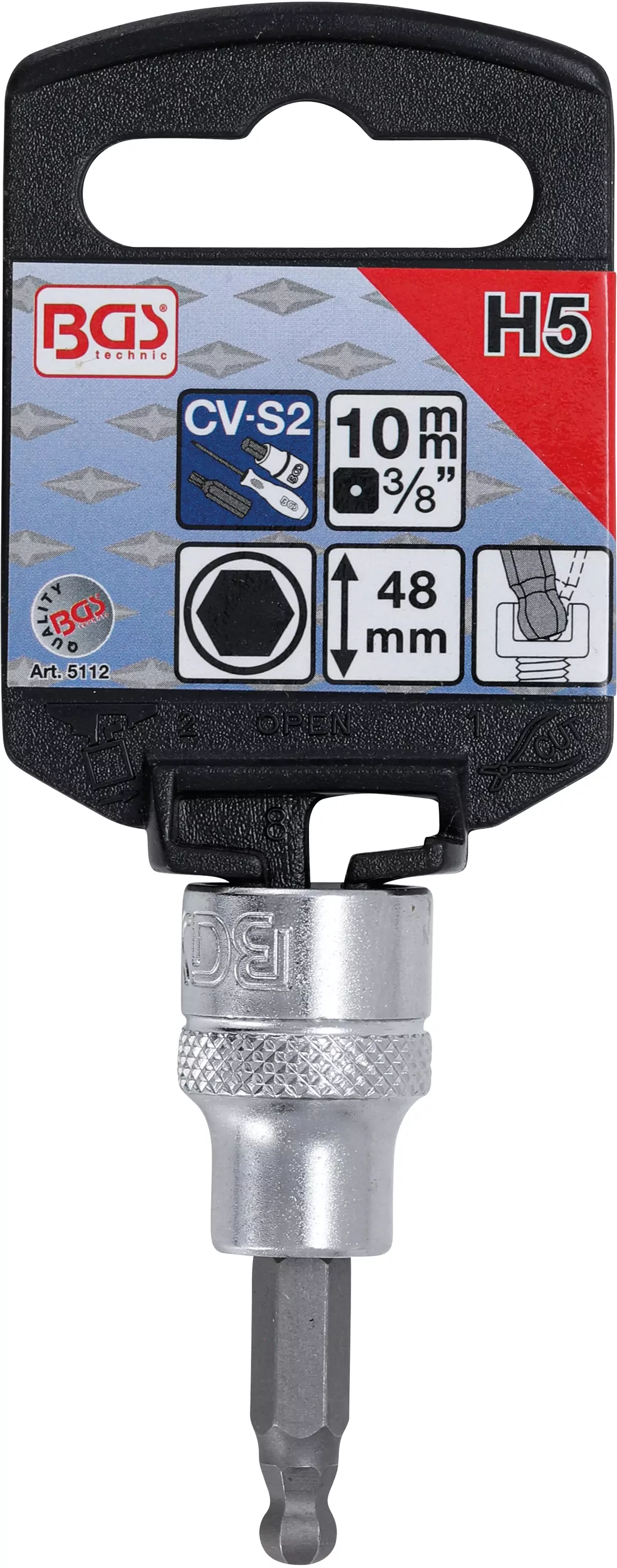 Bit-Einsatz | Antrieb Innenvierkant 10 mm (3/8") | Innensechskant mit Kugelkopf 5 mm