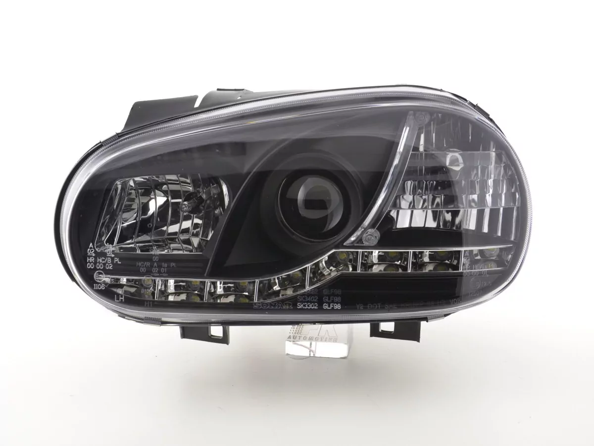 Scheinwerfer Set Daylight LED TFL-Optik VW Golf 4 Typ 1J Bj. 98-03 schwarz für Rechtslenker