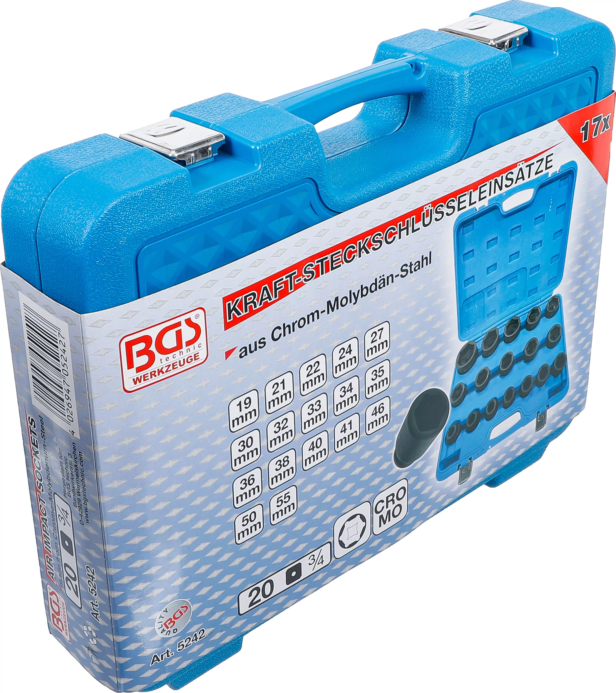 Kraft-Steckschlüssel-Einsatz-Satz | Antrieb Innenvierkant 20 mm (3/4") | SW 19 - 55 mm | 17-tlg.