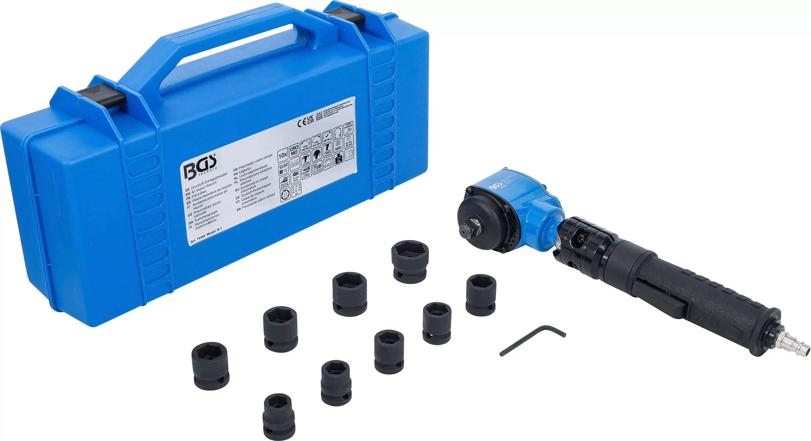 Druckluft-Schlagschrauber | abgewinkelt & Kraft-Steckschlüssel-Satz | 12,5 mm (1/2") | 650 Nm | 10-tlg.