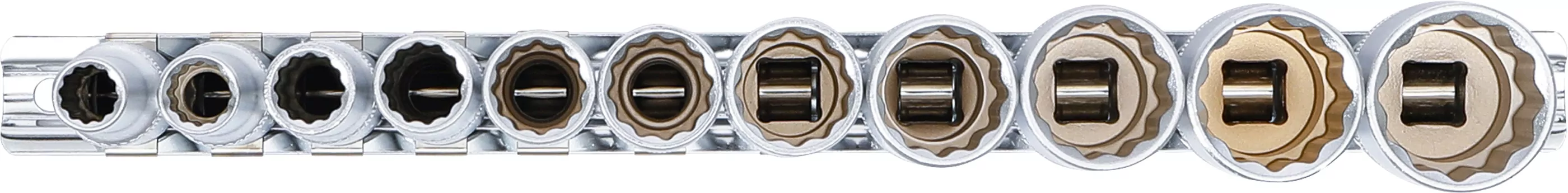 Steckschlüssel-Einsatz-Satz Zwölfkant, tief | Antrieb Innenvierkant 10 mm (3/8") | Zollgrößen | 11-tlg.