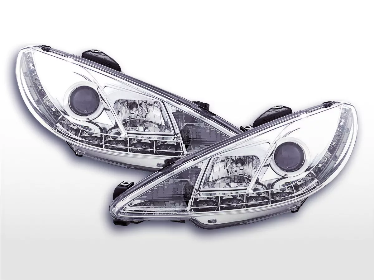 Scheinwerfer Set Daylight LED TFL-Optik Peugeot 206 Bj. 98- chrom