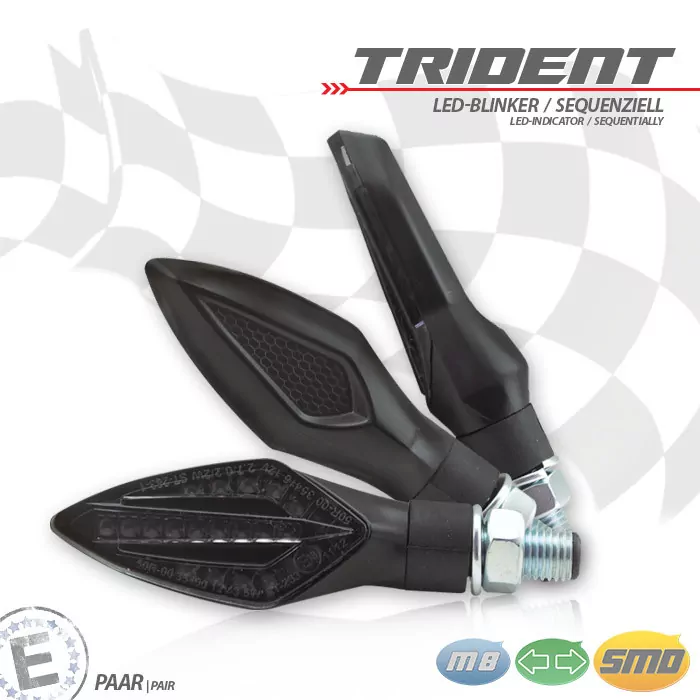 Smd-blinker "trident" | Sequenziell | Schwarz | Paar | M10 | L 75 X B 27,5 X H 21mm | E-geprüft