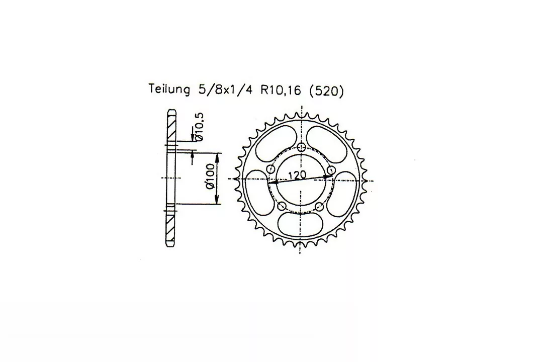 Kettenrad Stahl 42 Zähne Teilung 520