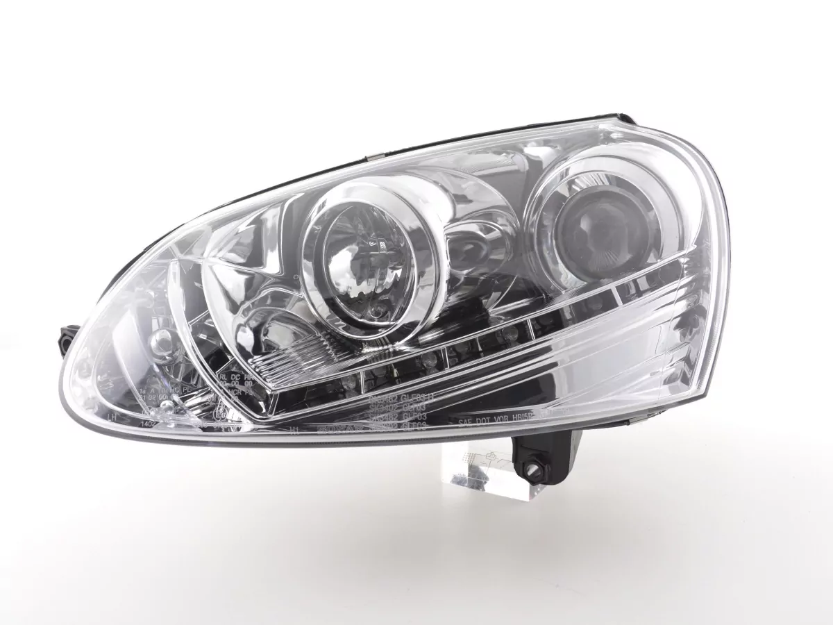 Scheinwerfer Set Daylight LED TFL-Optik VW Golf 5 Typ 1K Bj. 03-08 chrom für Rechtslenker