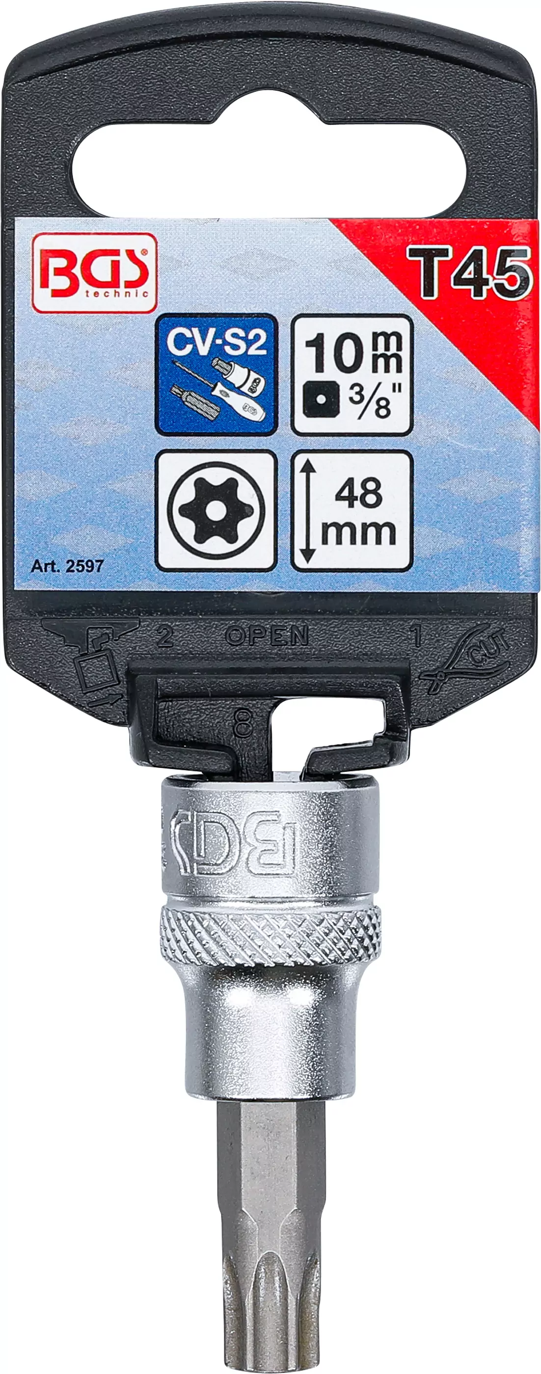 Bit-Einsatz | Antrieb Innenvierkant 10 mm (3/8") | T-Profil (für Torx) mit Bohrung T45