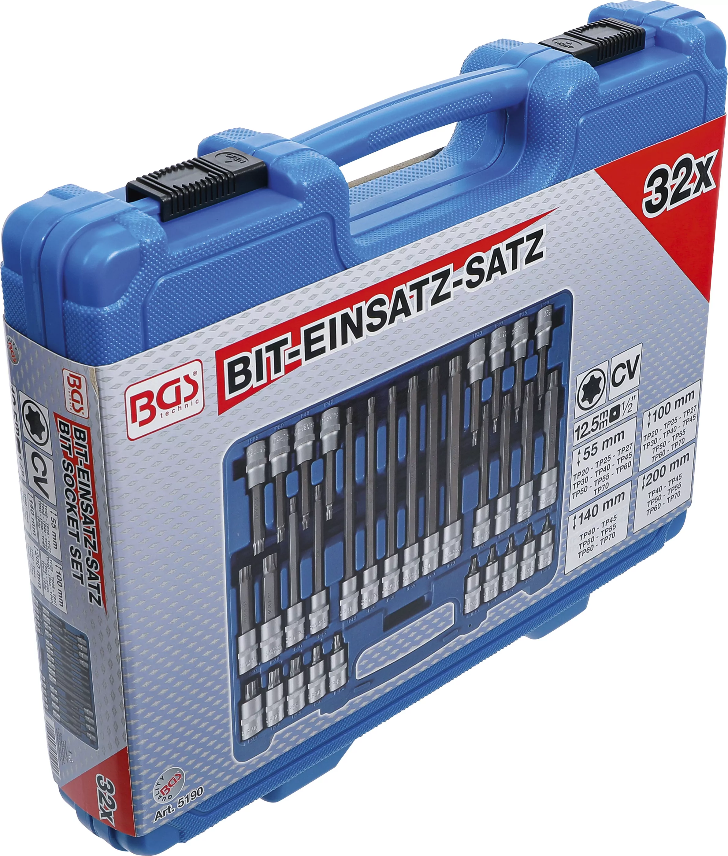Bit-Einsatz-Satz | Antrieb Innenvierkant 12,5 mm (1/2") | TP-Profil (für Torx Plus) TP20 - TP70 | 32-tlg.
