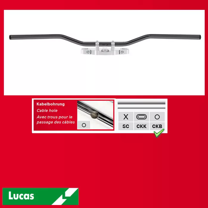 Stahllenker "Flyerbar", Stahl, verchromt 1 ZOLL (25,4 MM) mit Kabelbohrungen, Breite: 970mm