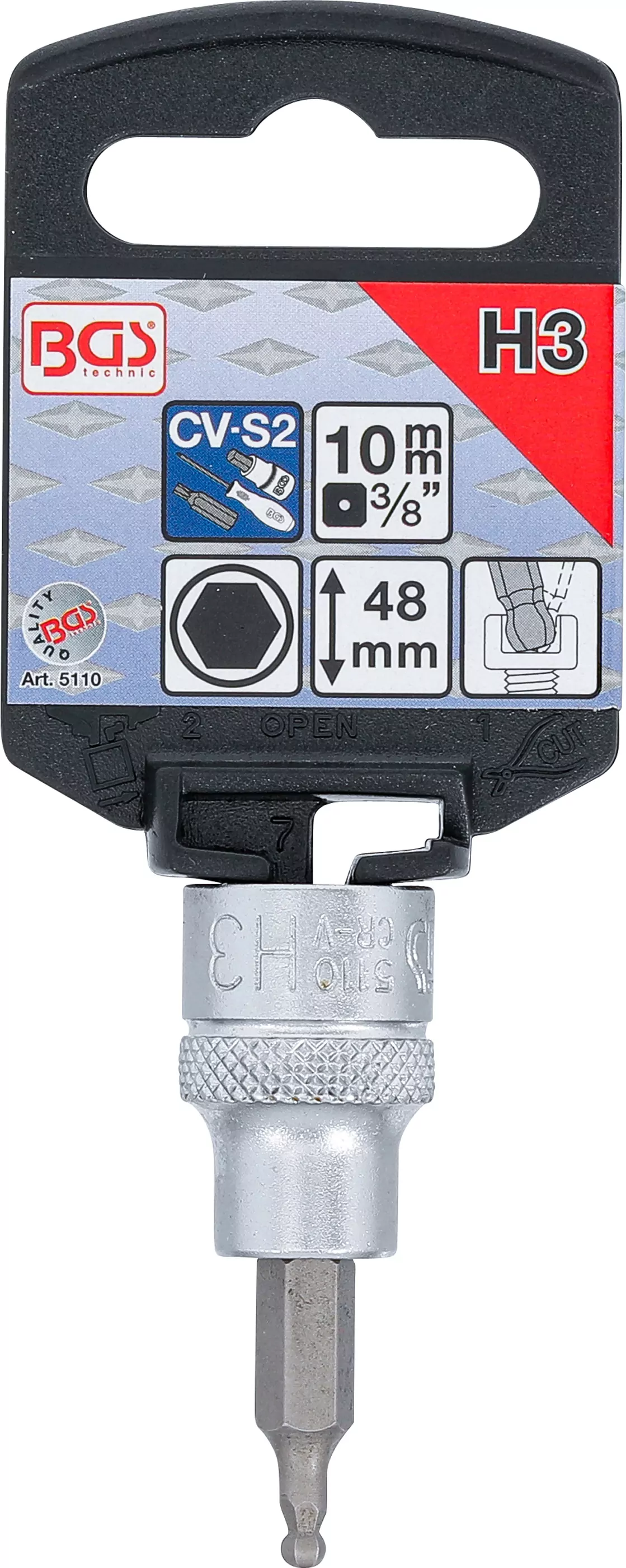 Bit-Einsatz | Antrieb Innenvierkant 10 mm (3/8") | Innensechskant mit Kugelkopf 3 mm