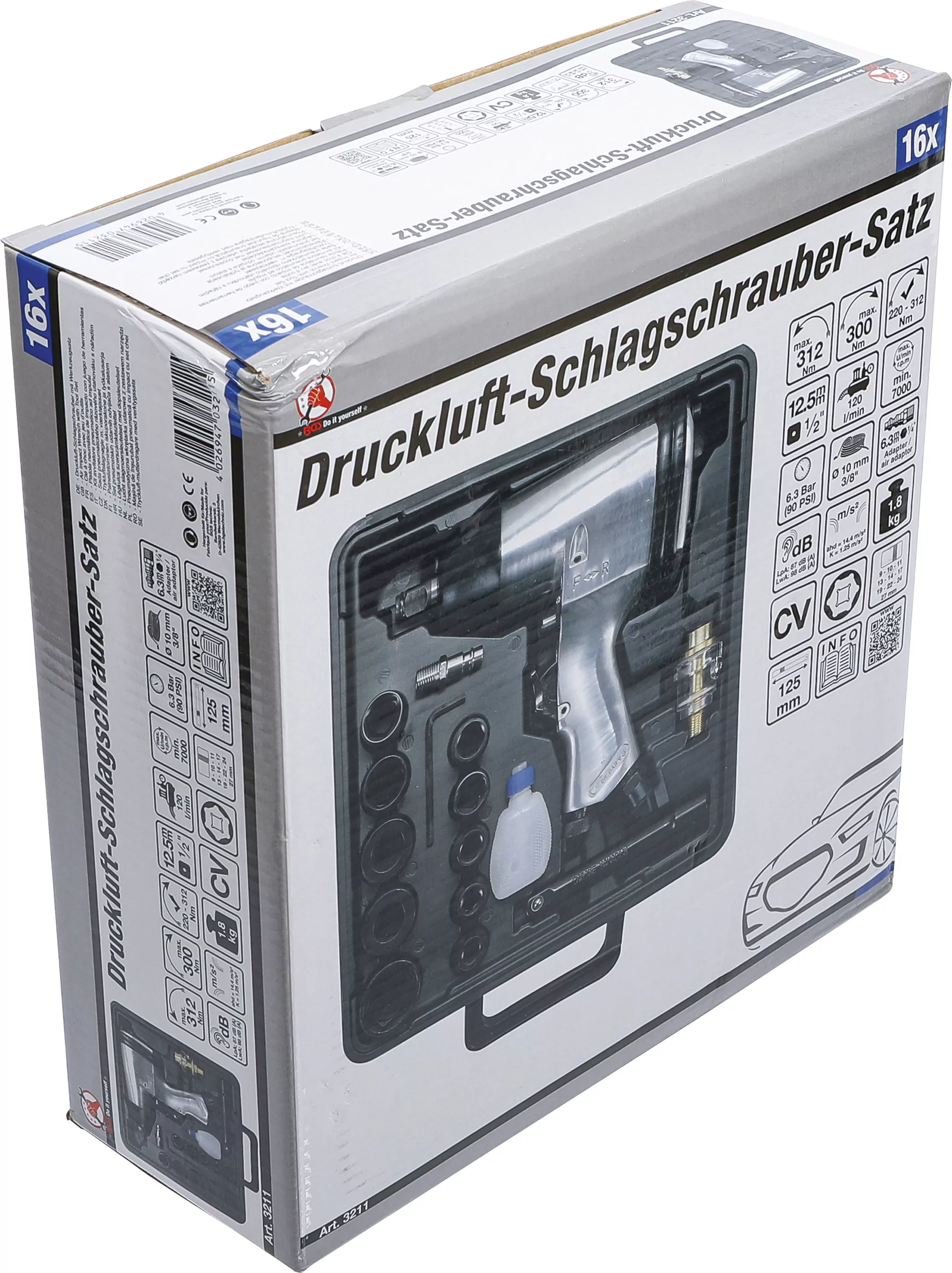 Druckluft-Schlagschrauber mit Werkzeugsatz | 12,5 mm (1/2") | 312 Nm | 16-tlg.