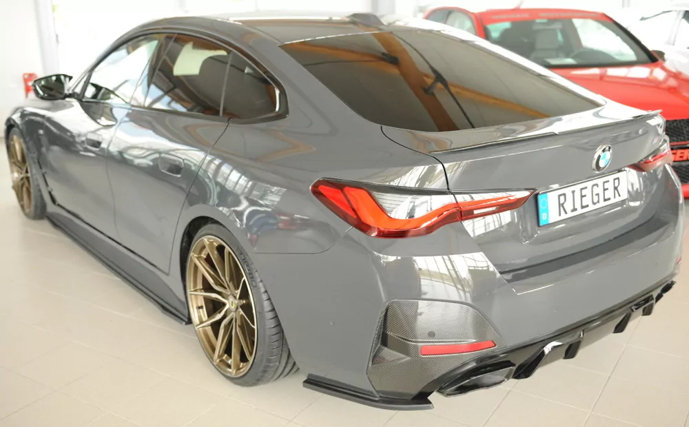 Rieger Heckschürzenansatz seitlich links matt schwarz für BMW i4 M G26  (G4C) Gran Coupé (5-tür.) 11.21-