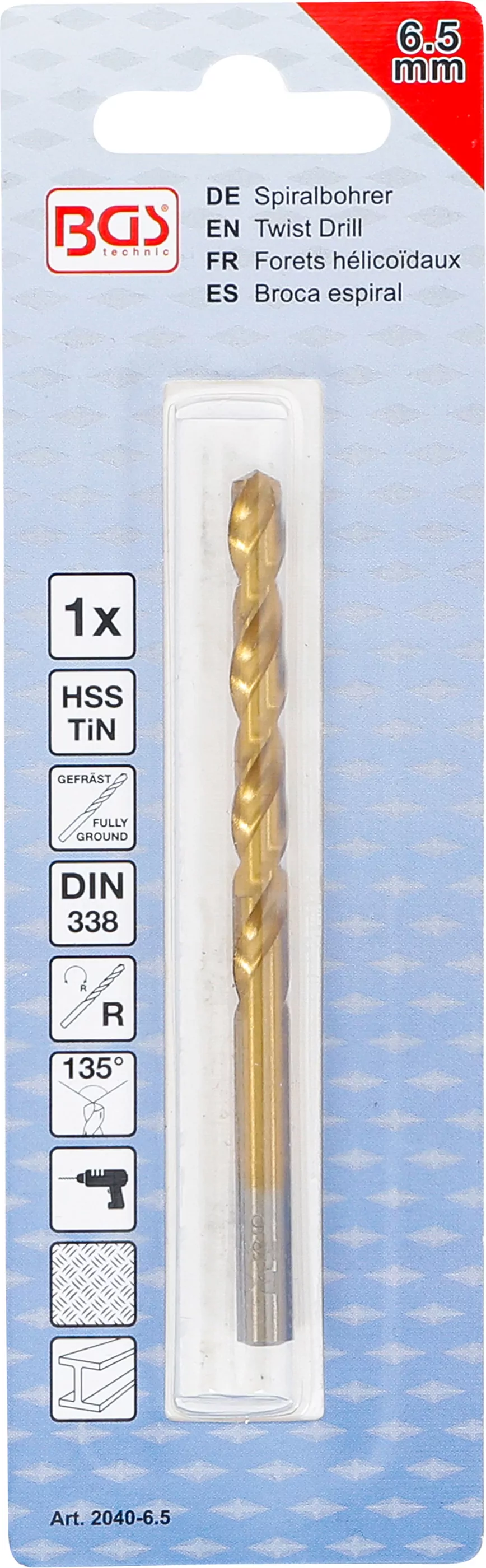 Spiralbohrer | HSS-G | titan-nitriert | 6,5 mm